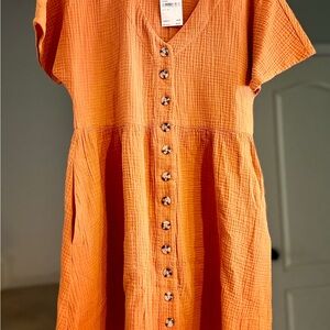 Madewell NWT Burnt Orange Lightspun Button Front Minidress